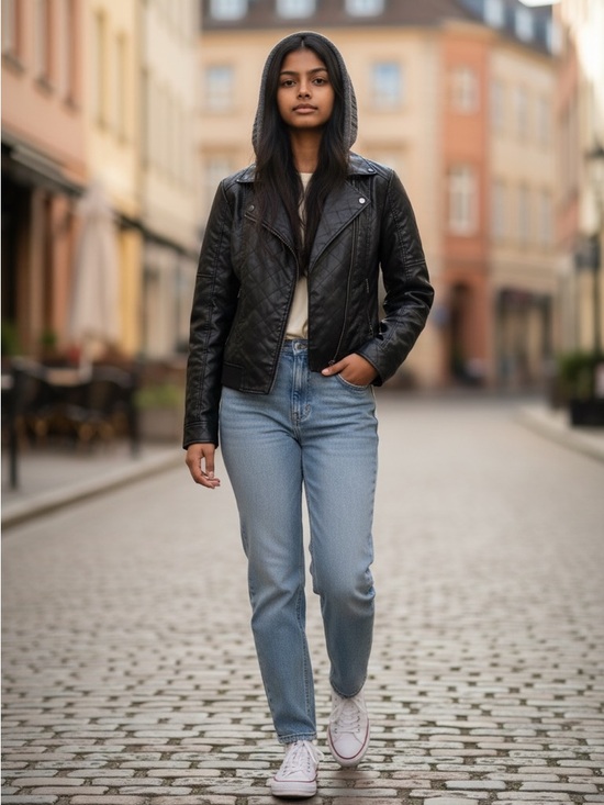 Ci Sono Jackets & Blazers - Ci Sono Black Quilted Faux-Leather Hooded Jacket